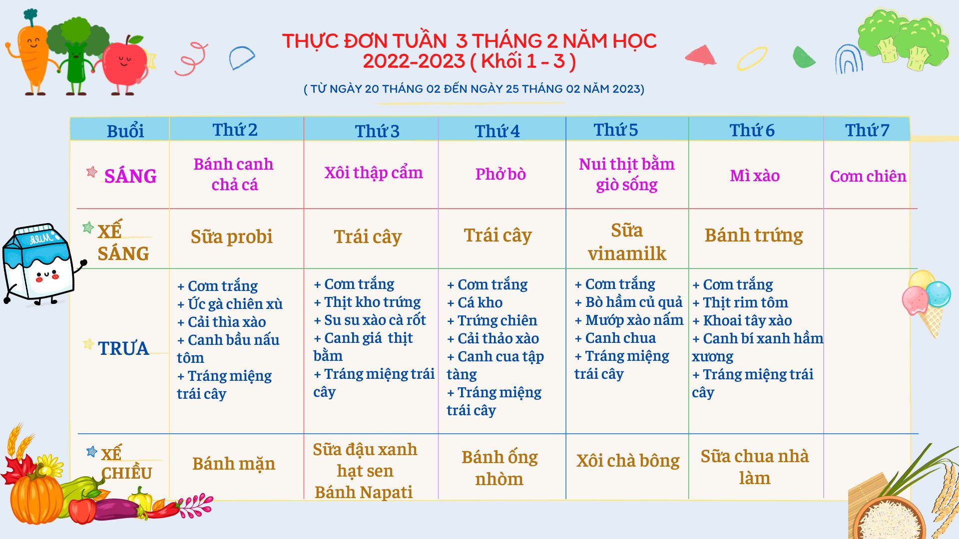 THỰC ĐƠN TUẦN 03 THÁNG 02 NĂM 2023